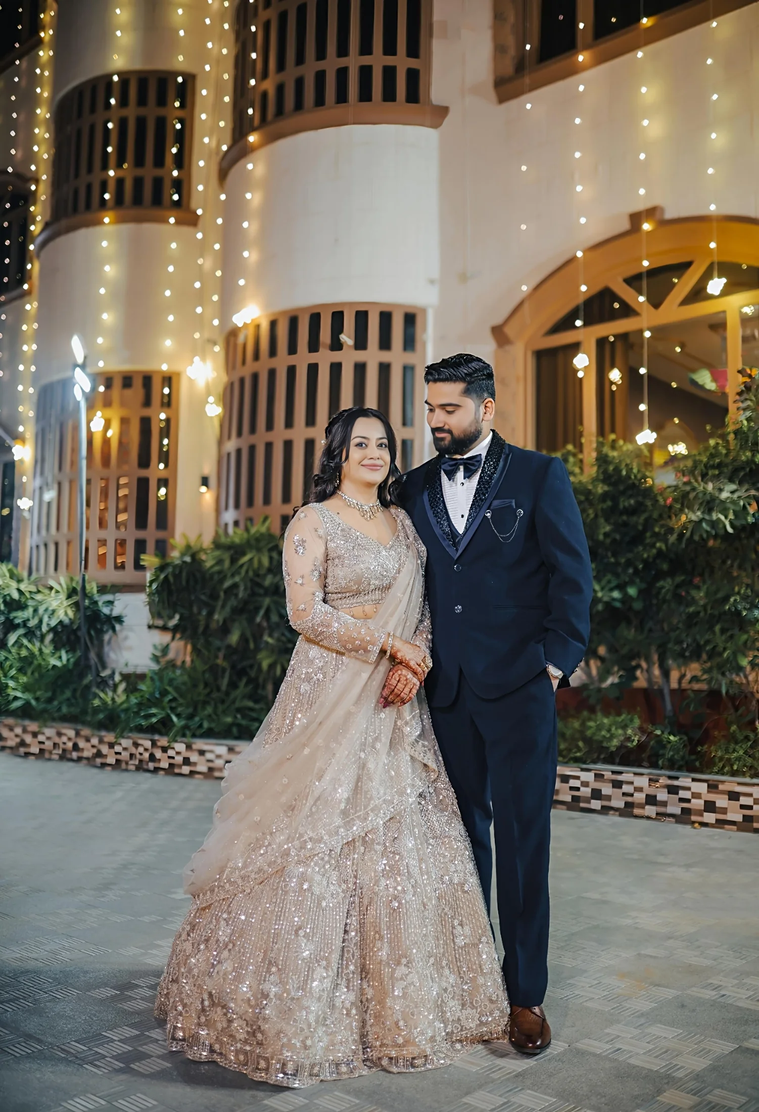 Elegant couple portrait in formal wedding attire