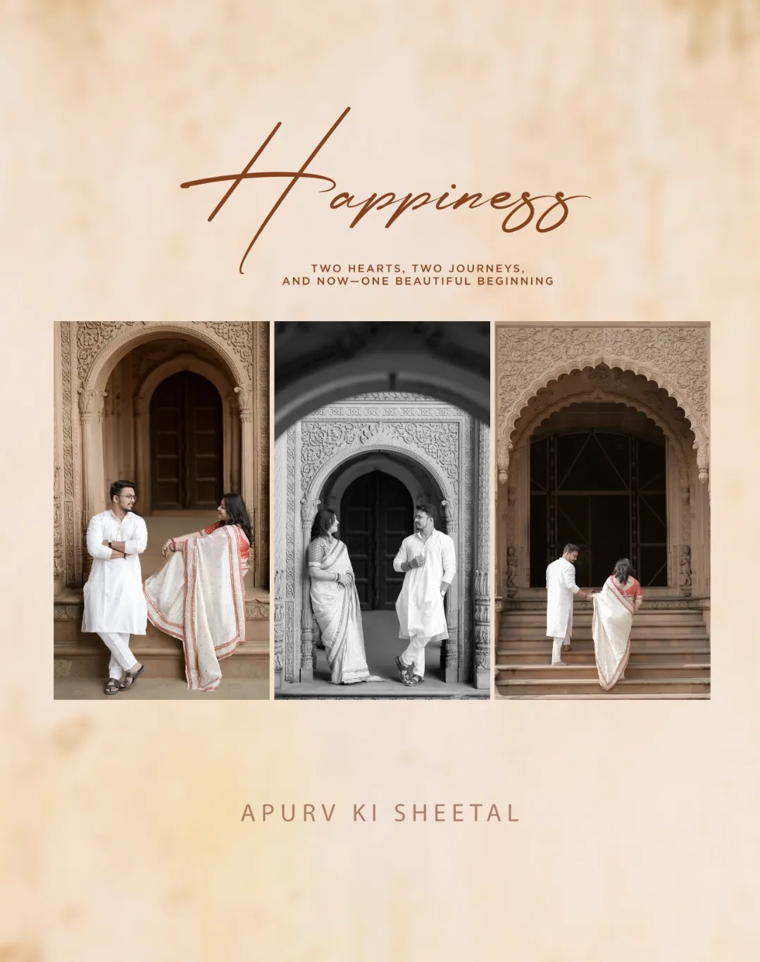 Happiness pre-wedding storyboard collage of the couple